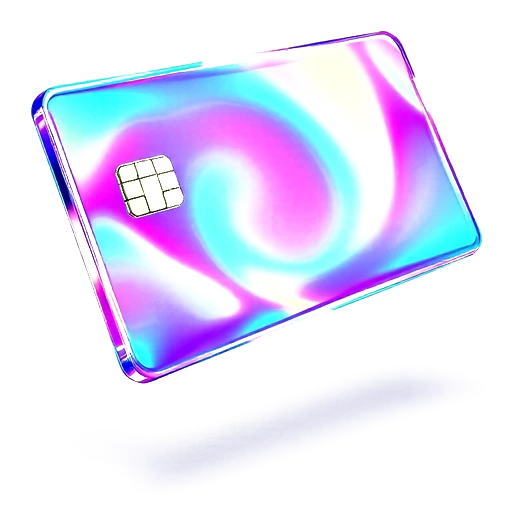 A glass bank card with rainbow refraction